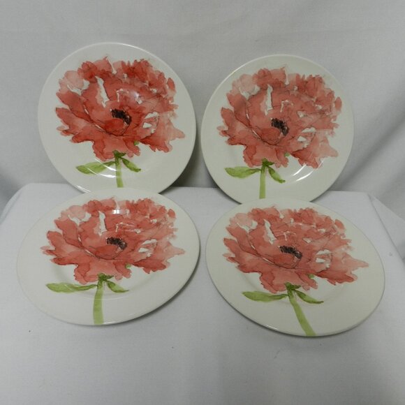 Royal Stafford Red Poppy Salad Starter Side plate Set 4 England Micro Dish 8.5" - Picture 1 of 9